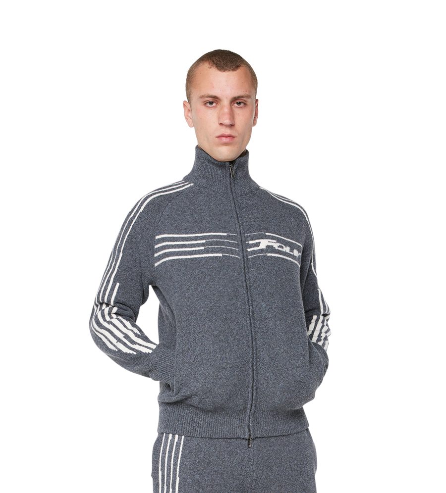 Special Knitted Zip Up Dark Grey/ White