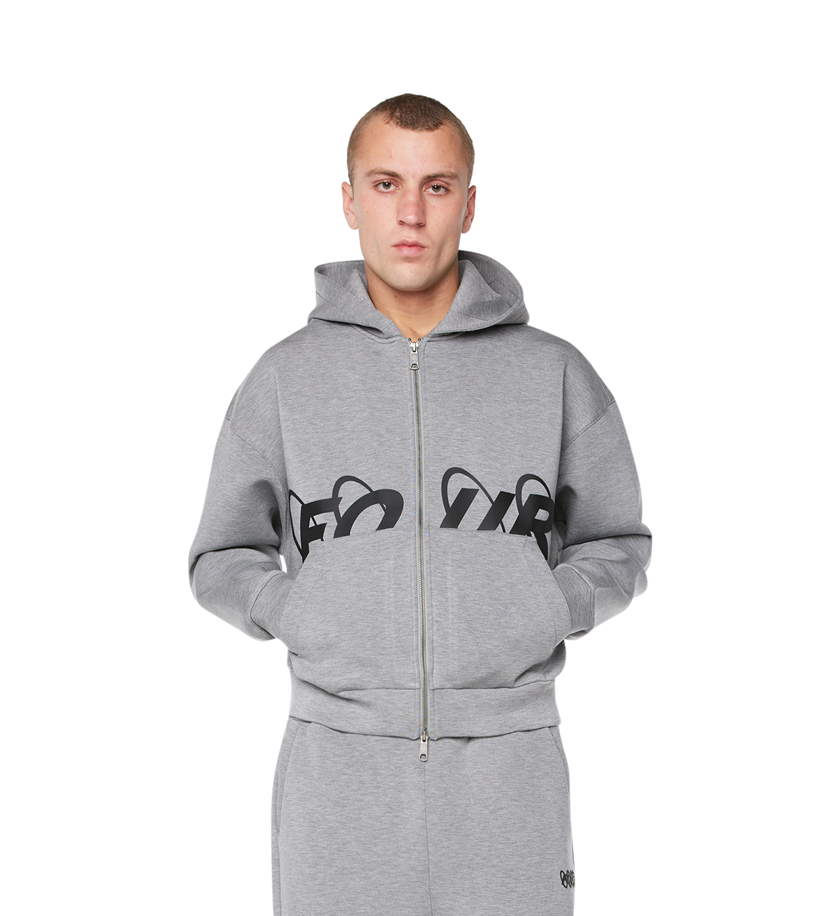 Circles Scuba Zip Up Hoodie Grijs Melange