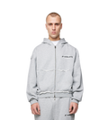 Logo Raw Edge Zip Up Hoodie Grey Melange