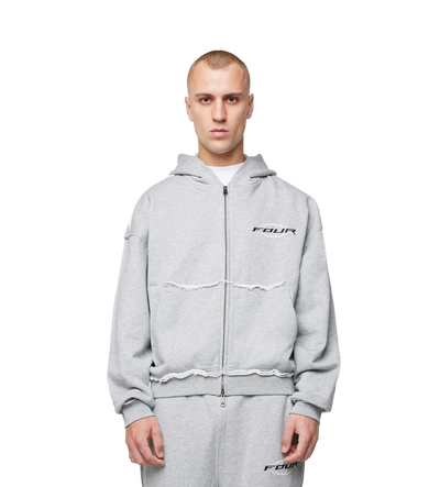 Logo Raw Edge Zip Up Hoodie Grijs Melange