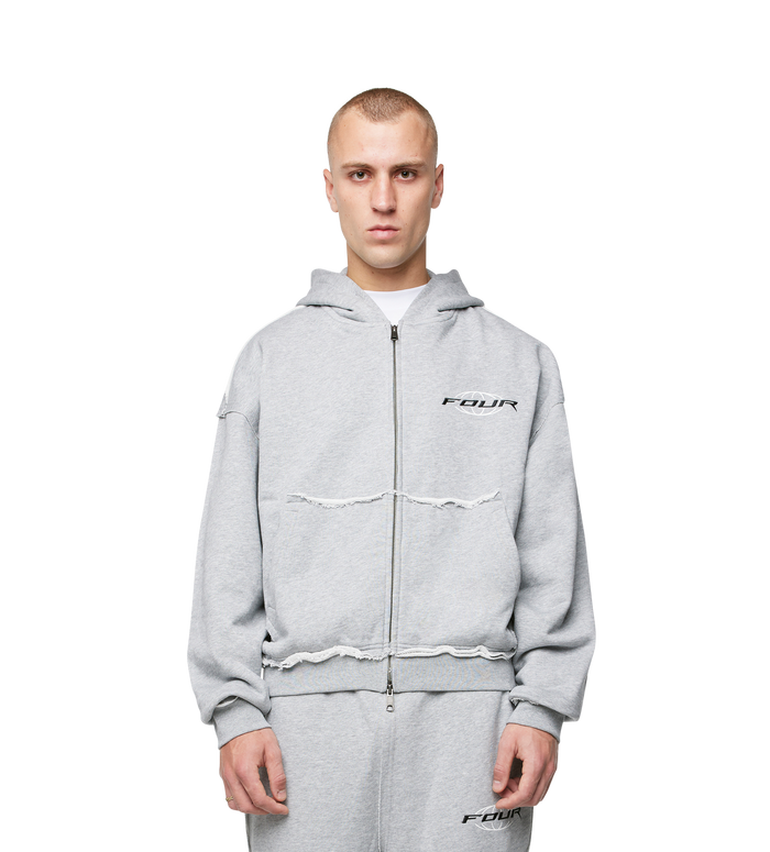 Logo Raw Edge Zip Up Hoodie Grijs Melange
