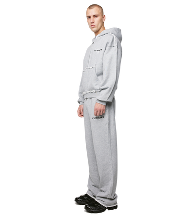 Logo Raw Edge Zip Up Hoodie Grijs Melange