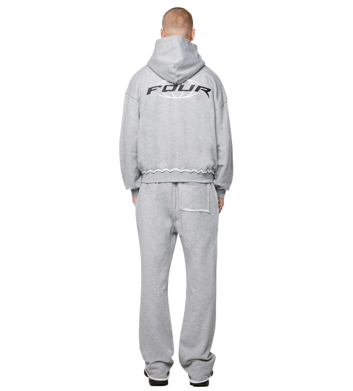 Logo Raw Edge Zip Up Hoodie Grijs Melange