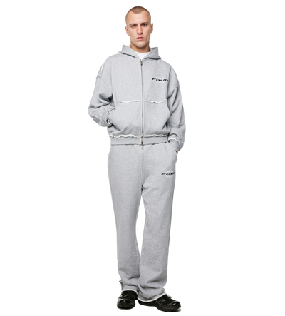 Logo Raw Edge Zip Up Hoodie Grijs Melange