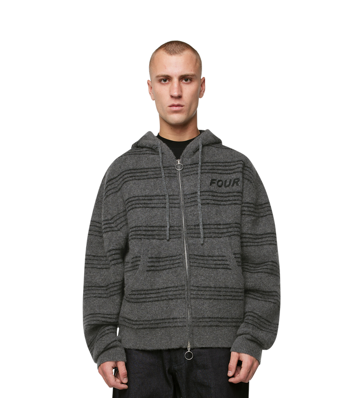 Logo Brushed Knitted Zip Hoodie Grijs