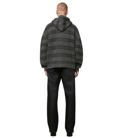 Logo Brushed Knitted Zip Hoodie Grijs
