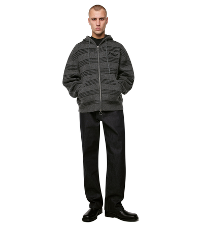 Logo Brushed Knitted Zip Hoodie Grijs