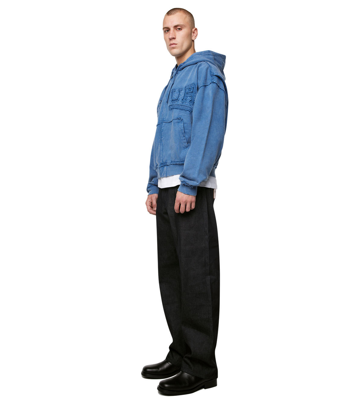 Logo Destroyed Boxy Zip Up Hoodie Washed Blauw
