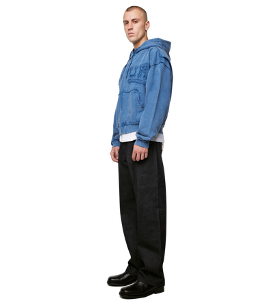 Logo Destroyed Boxy Zip Up Hoodie Washed Blauw
