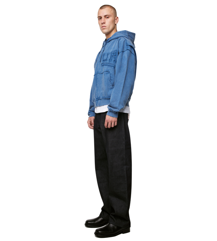 Logo Destroyed Boxy Zip Up Hoodie Washed Blauw