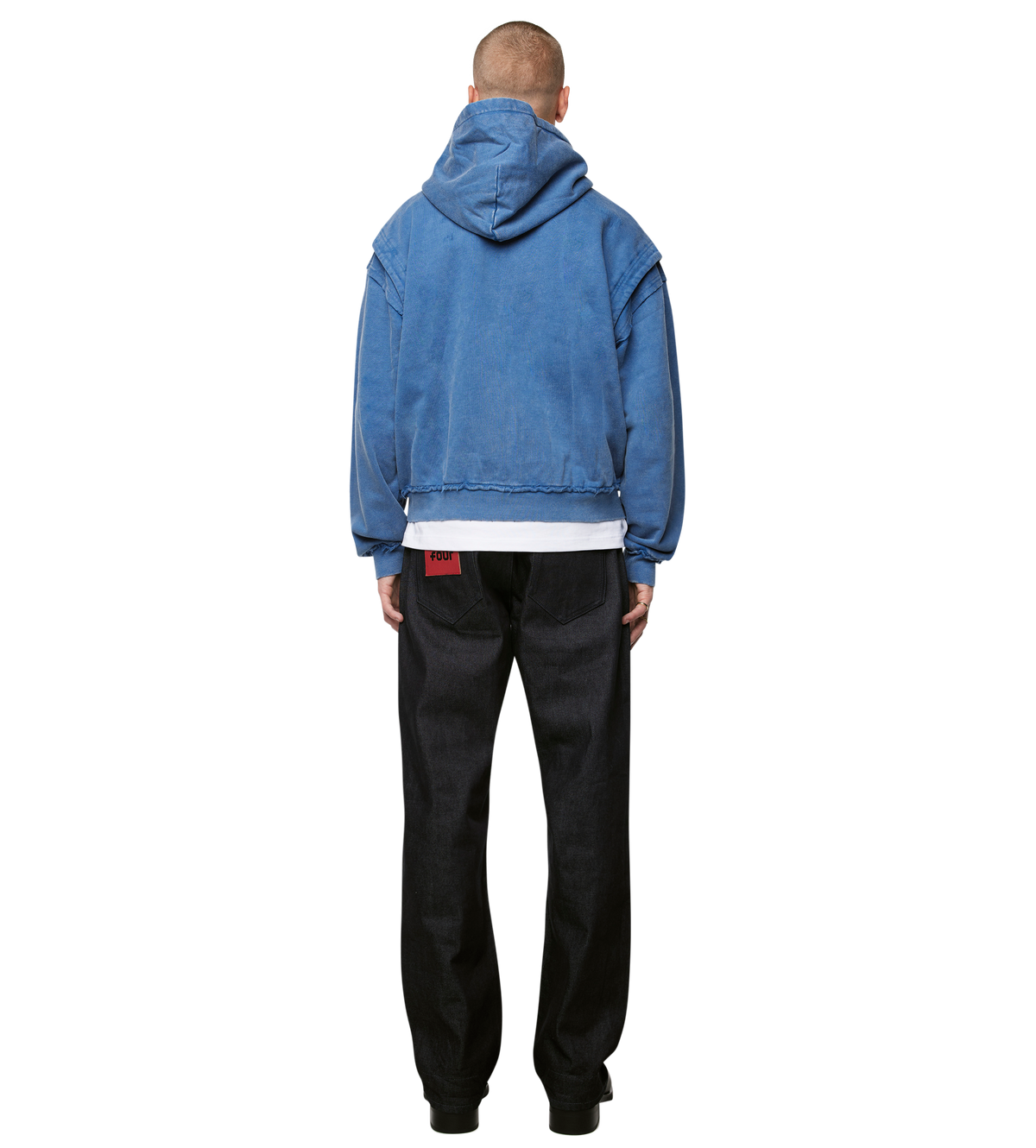 Logo Destroyed Boxy Zip Up Hoodie Washed Blauw