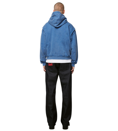 Logo Destroyed Boxy Zip Up Hoodie Washed Blauw