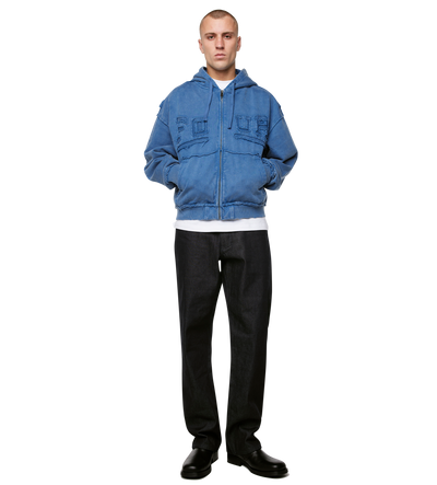 Logo Destroyed Boxy Zip Up Hoodie Washed Blauw