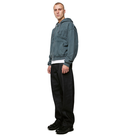 Logo Destroyed Boxy Zip Up Hoodie Washed Grijs