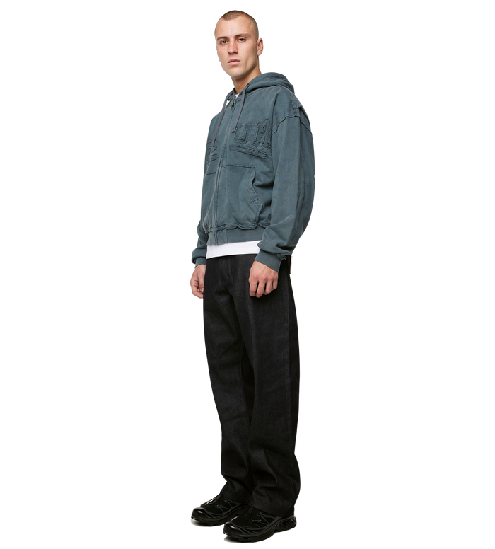 Logo Destroyed Boxy Zip Up Hoodie Washed Grijs