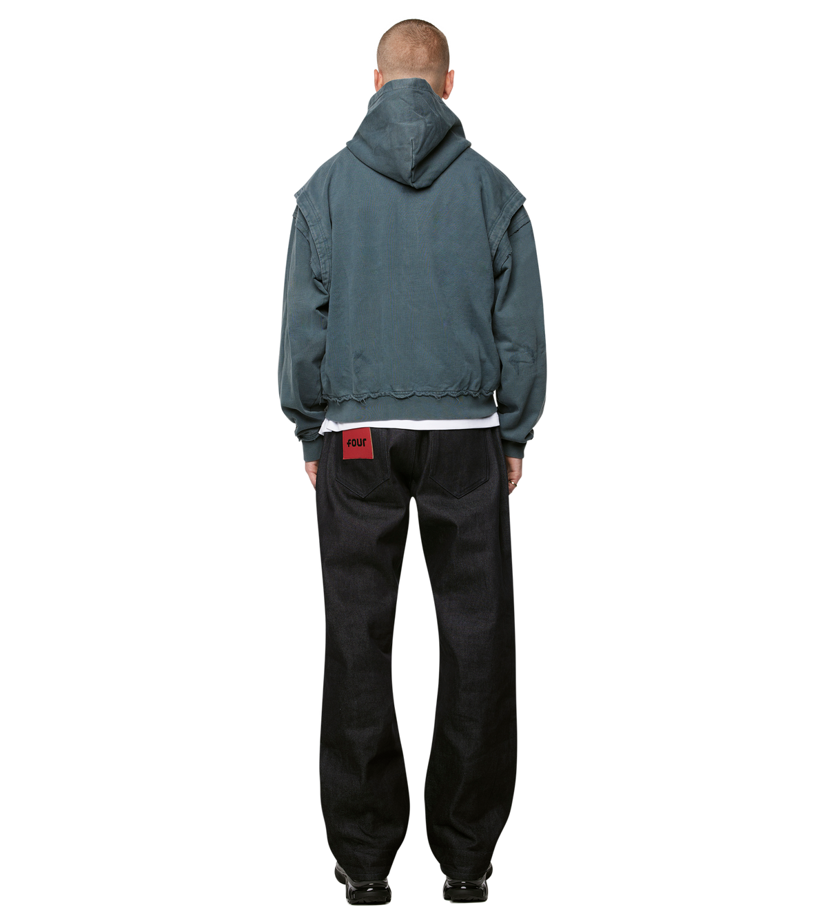 Logo Destroyed Boxy Zip Up Hoodie Washed Grijs