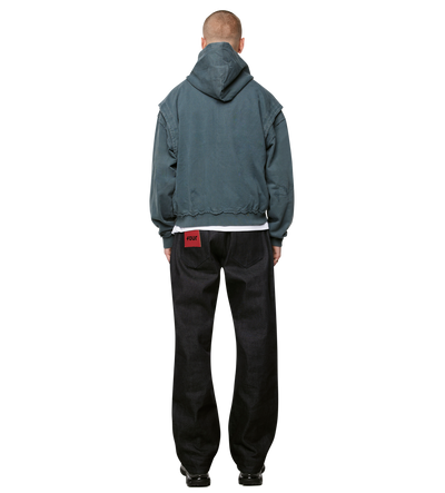 Logo Destroyed Boxy Zip Up Hoodie Washed Grijs