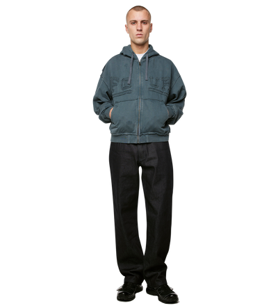 Logo Destroyed Boxy Zip Up Hoodie Washed Grijs