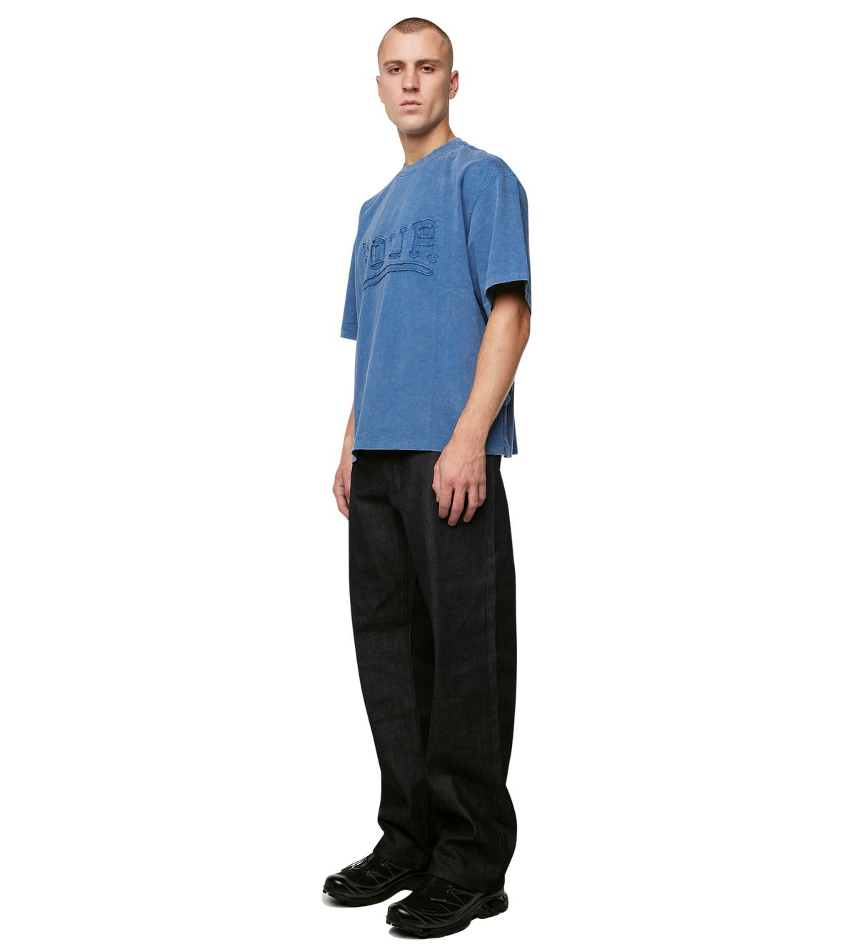Destroyed Logo Boxy T-Shirt Washed Blauw
