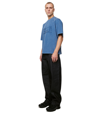Destroyed Logo Boxy T-Shirt Washed Blauw