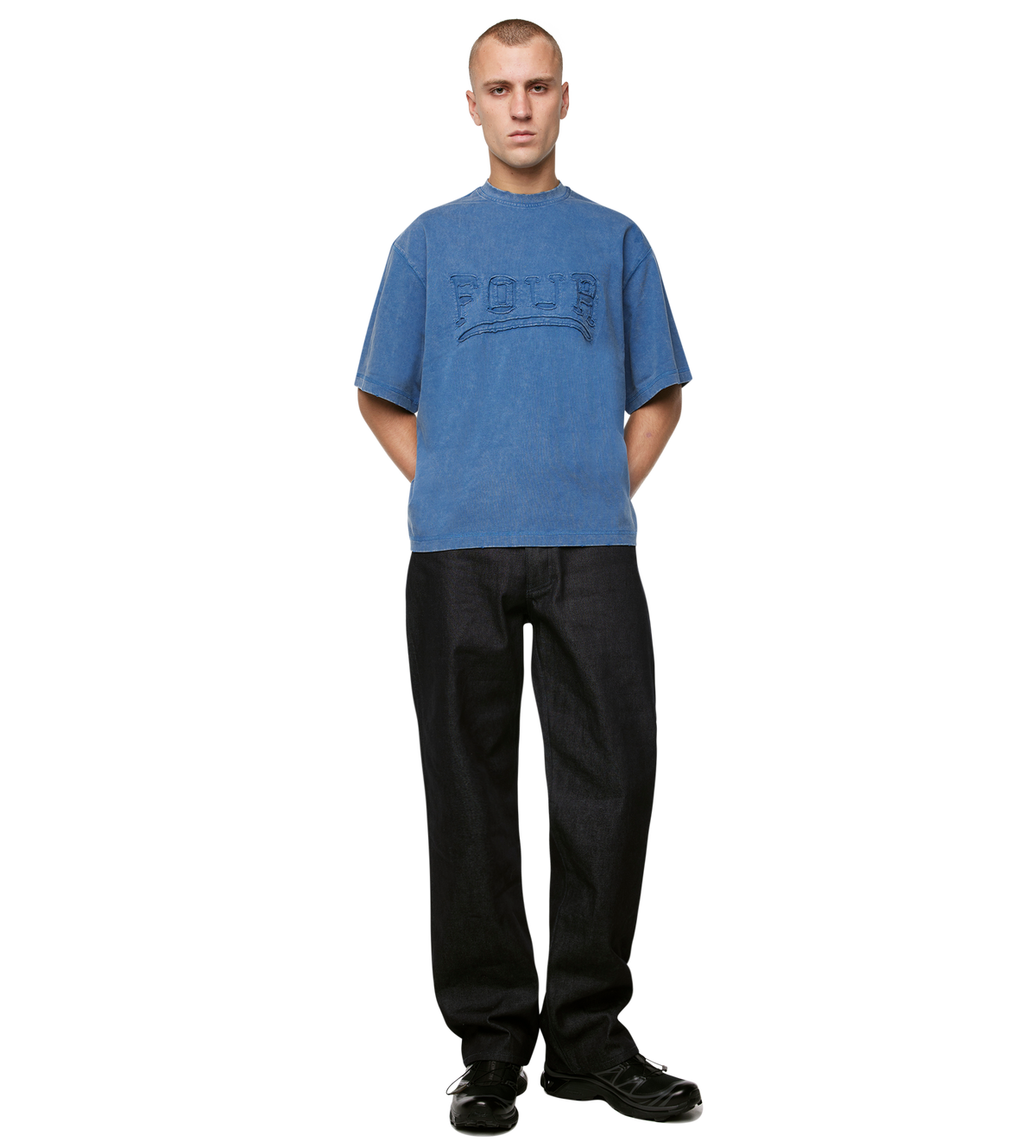 Destroyed Logo Boxy T-Shirt Washed Blauw