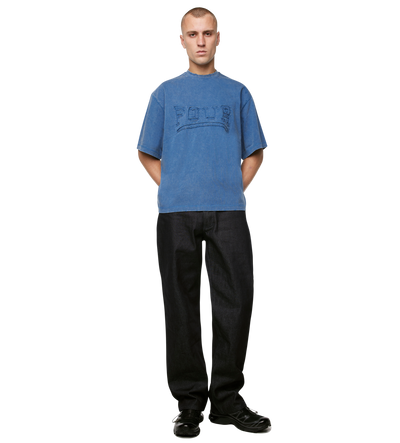 Destroyed Logo Boxy T-Shirt Washed Blauw