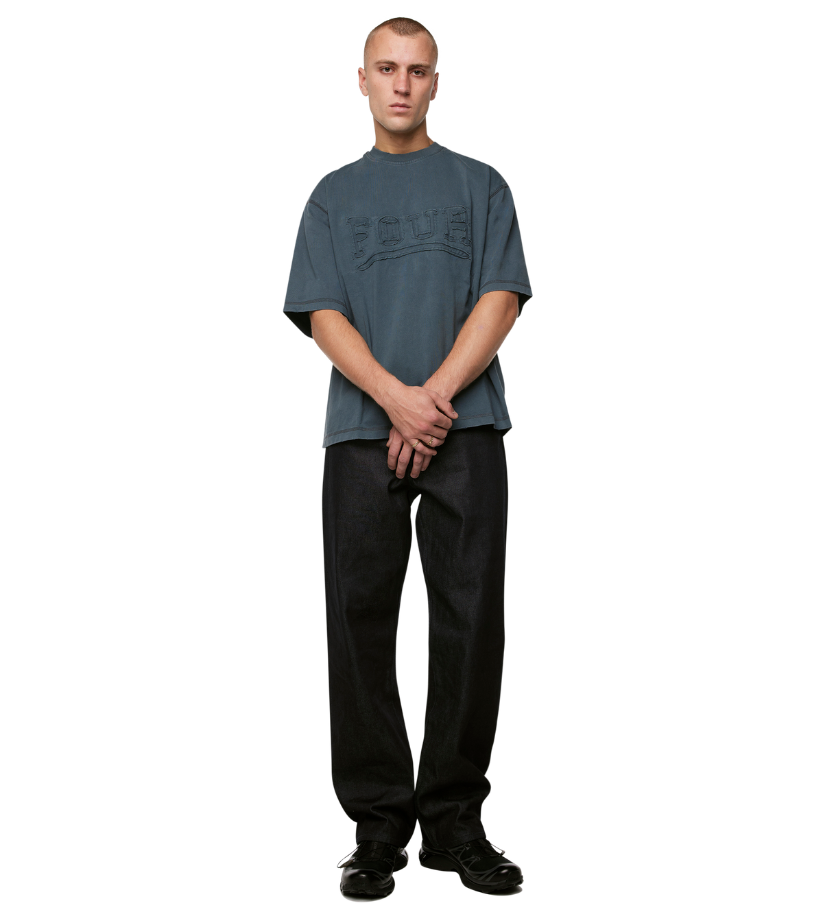 Destroyed Logo Boxy T-Shirt Washed Grijs
