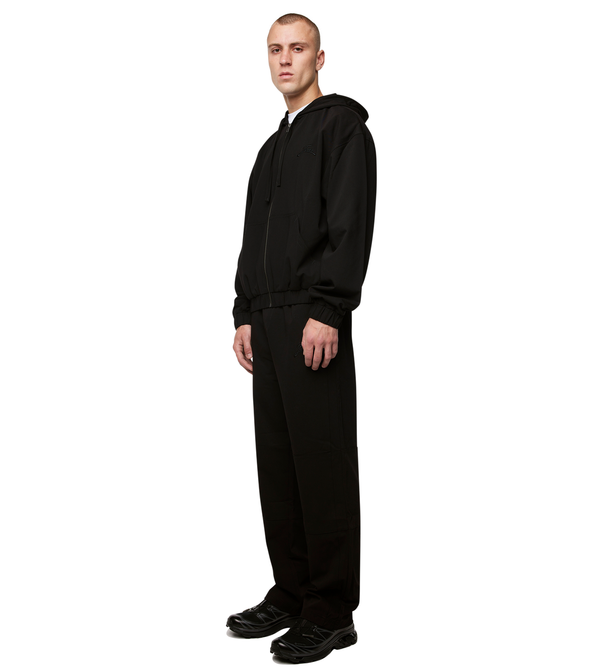 Script Bonded Woven Zip up Hoodie Zwart