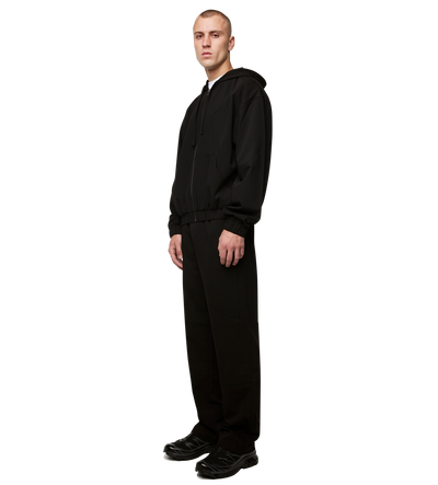 Script Bonded Woven Zip up Hoodie Zwart