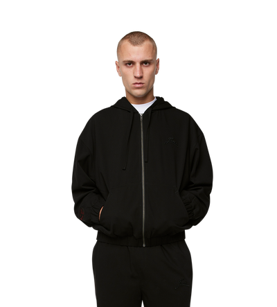 Script Bonded Woven Zip up Hoodie Zwart
