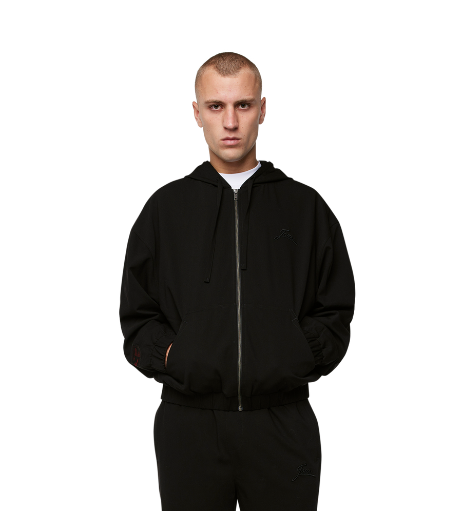 Script Bonded Woven Zip up Hoodie Zwart