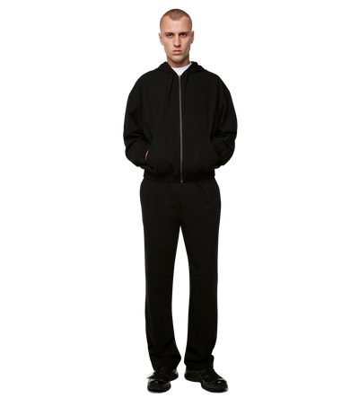 Script Bonded Woven Zip up Hoodie Zwart