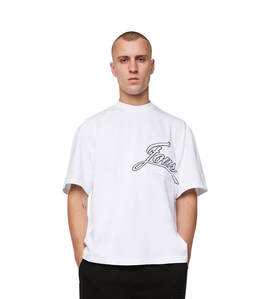 Script Boxy Pocket T-Shirt White