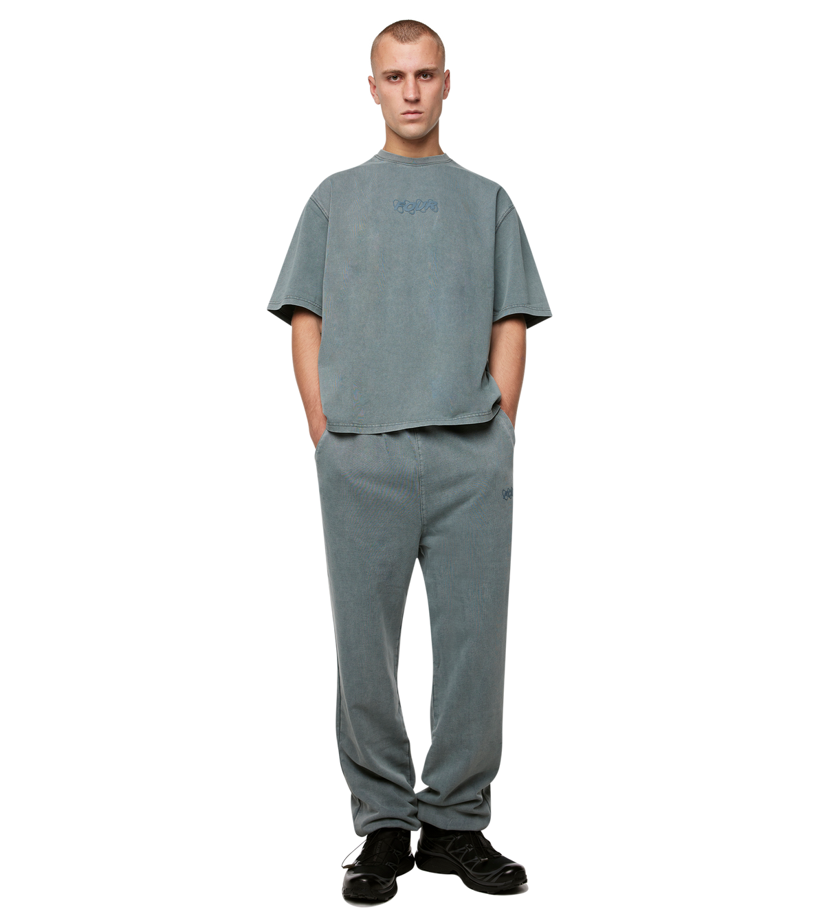 Circles Wide Sweatpants Washed Groen
