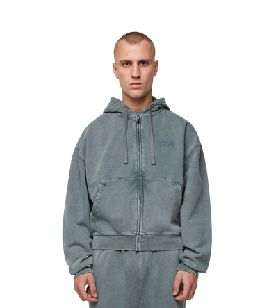 Circles Boxy Zip Up Hoodie Washed Groen