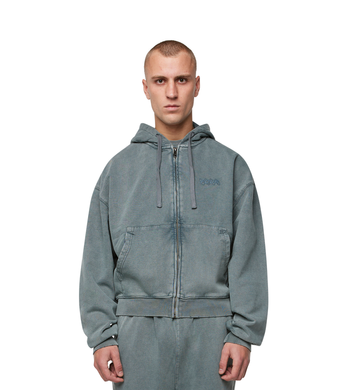 Circles Boxy Zip Up Hoodie Washed Groen
