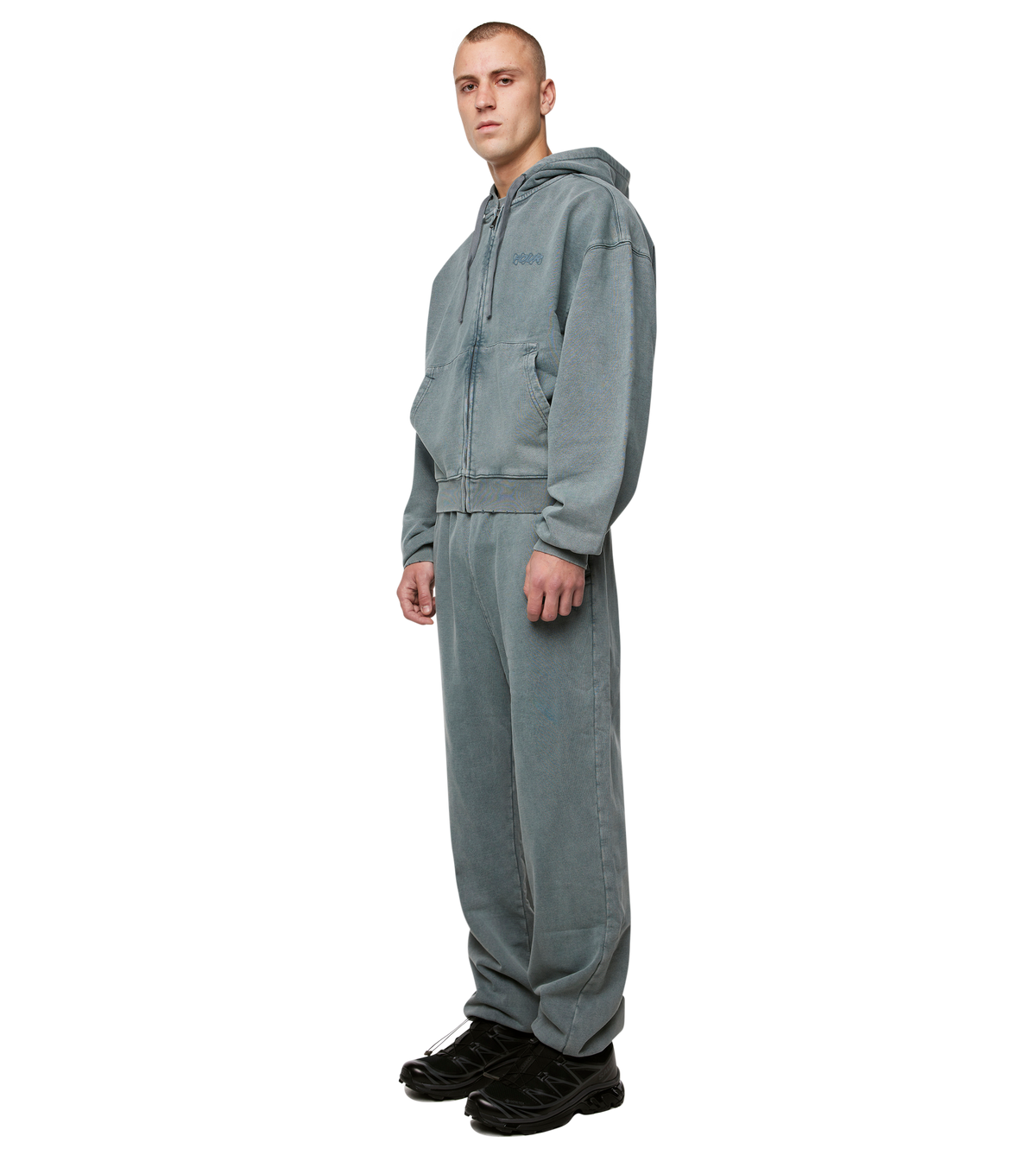 Circles Boxy Zip Up Hoodie Washed Groen