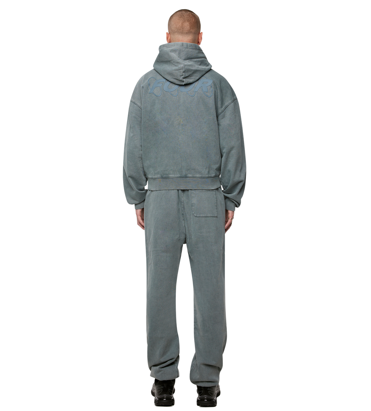 Circles Boxy Zip Up Hoodie Washed Groen