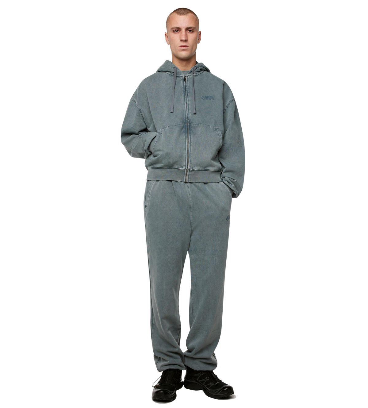 Circles Boxy Zip Up Hoodie Washed Groen