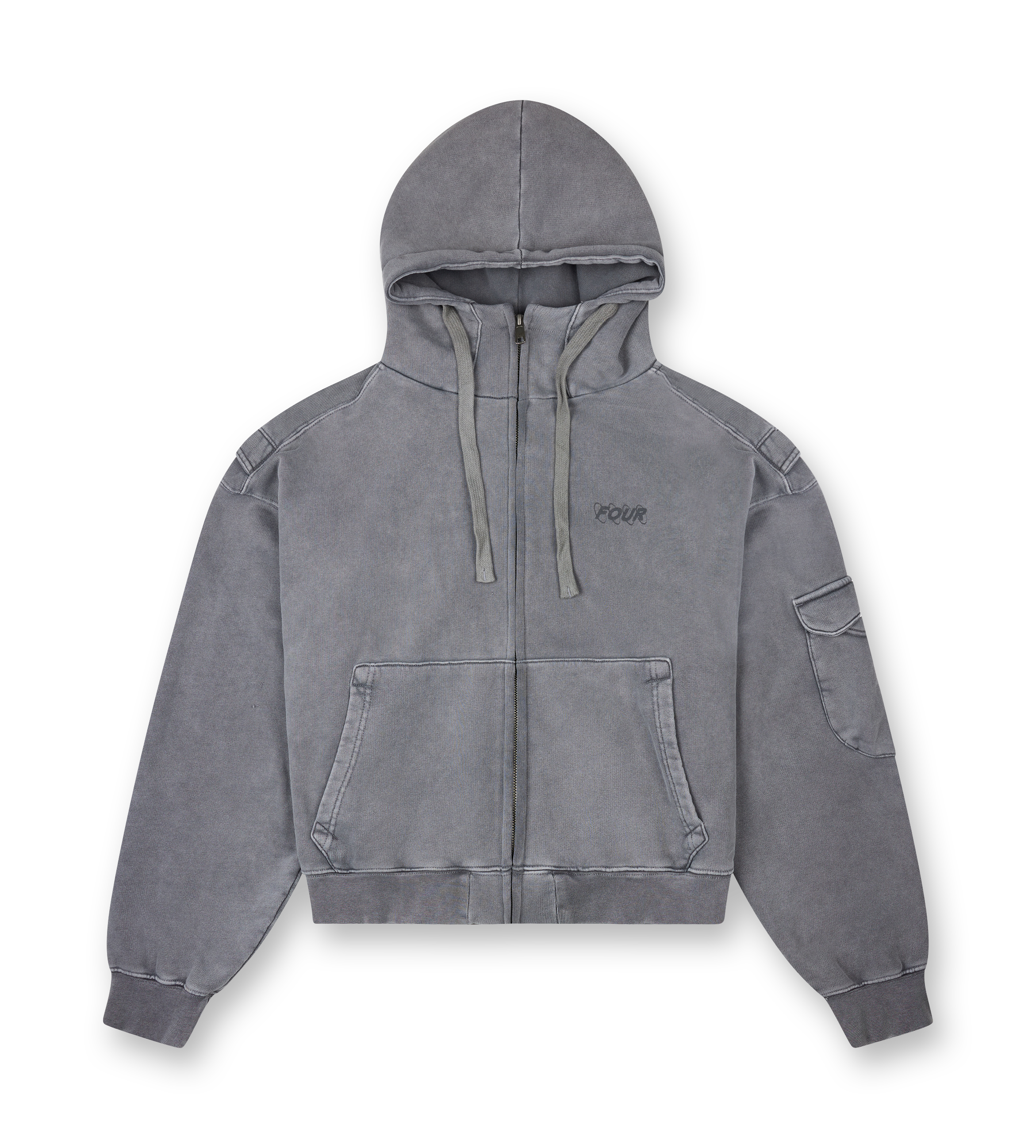 Circles Boxy Zip Up Hoodie Washed Mockingbird Grey