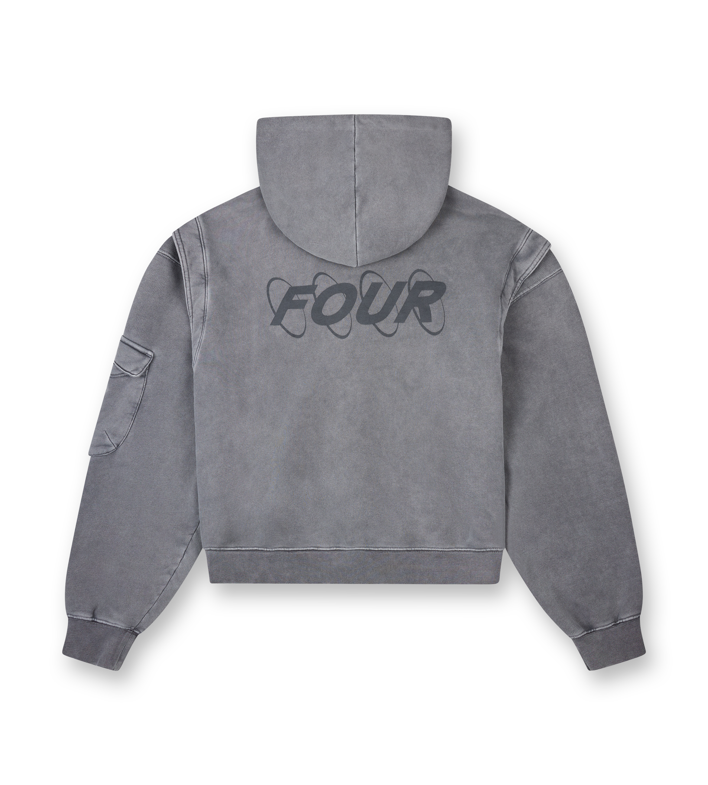 Circles Boxy Zip Up Hoodie Washed Mockingbird Grey