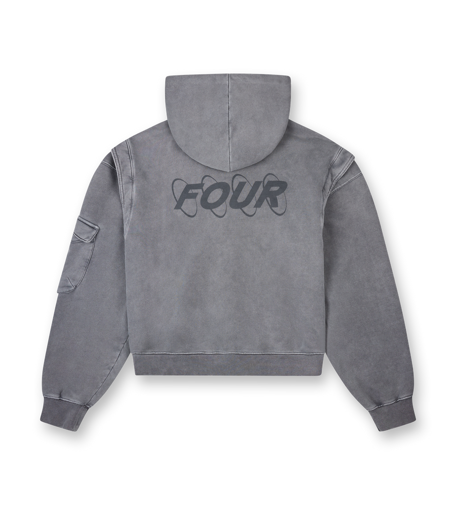 Circles Boxy Zip Up Hoodie Washed Mockingbird Grey