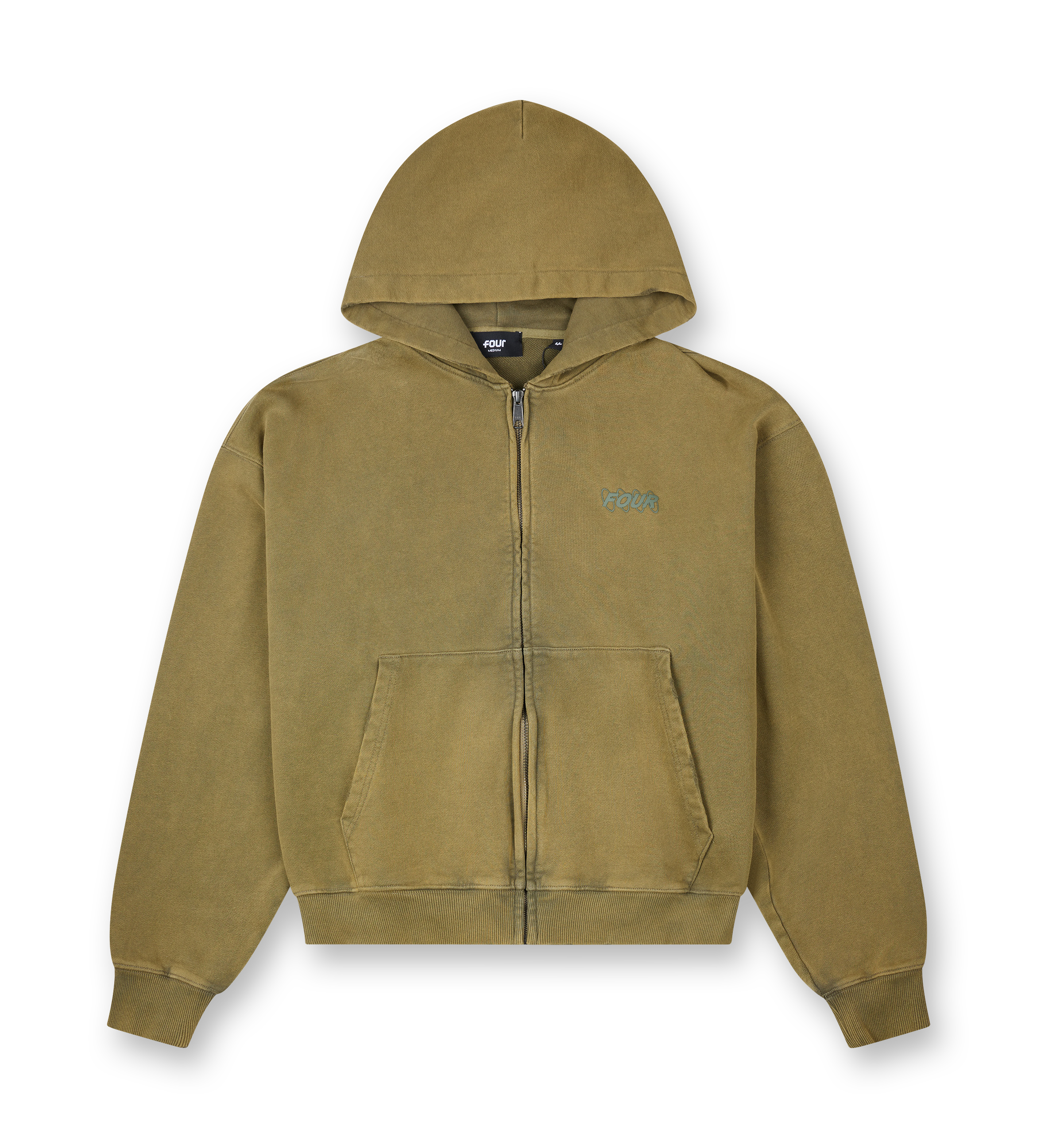 Circles Zip Up Hoodie Washed Olive
