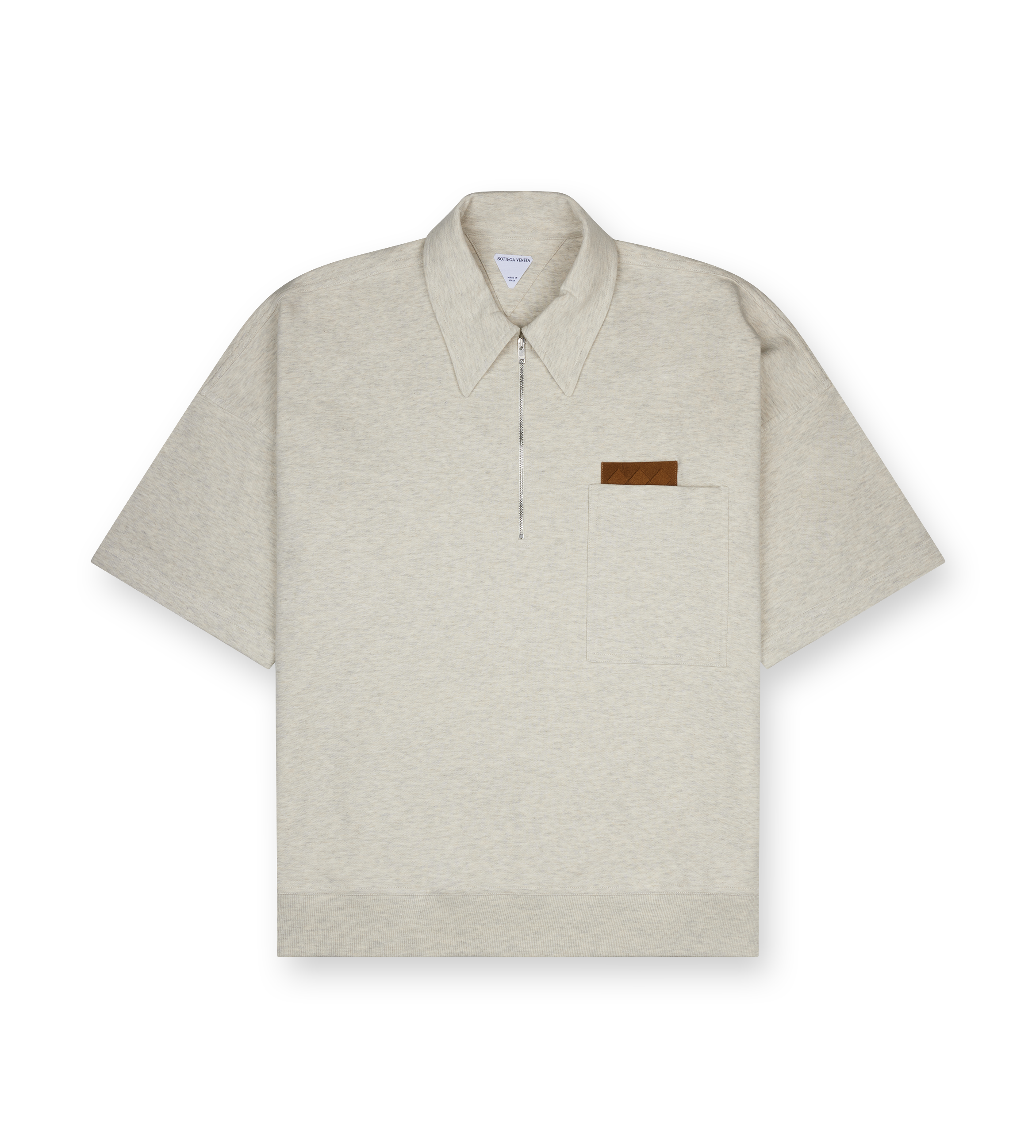 Bottega Veneta Double Cotton Melange Polo in Sea Salt melange