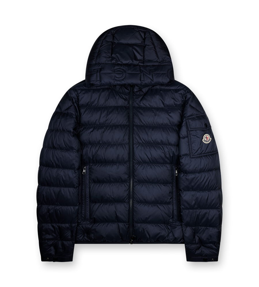 Moncler Najan Hooded Short Down Jacket in Navy