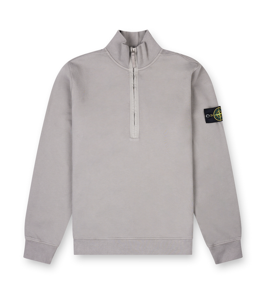 Stone Island Regular-fit half-zip sweatshirt with ribbed inlays in Cement