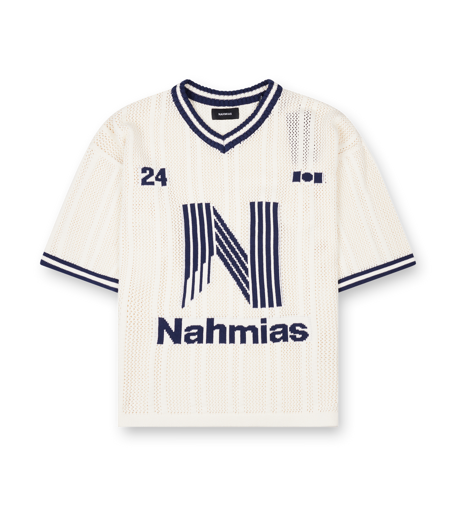 Nahmias Knit Tech "N" Football Jersey in Ivory