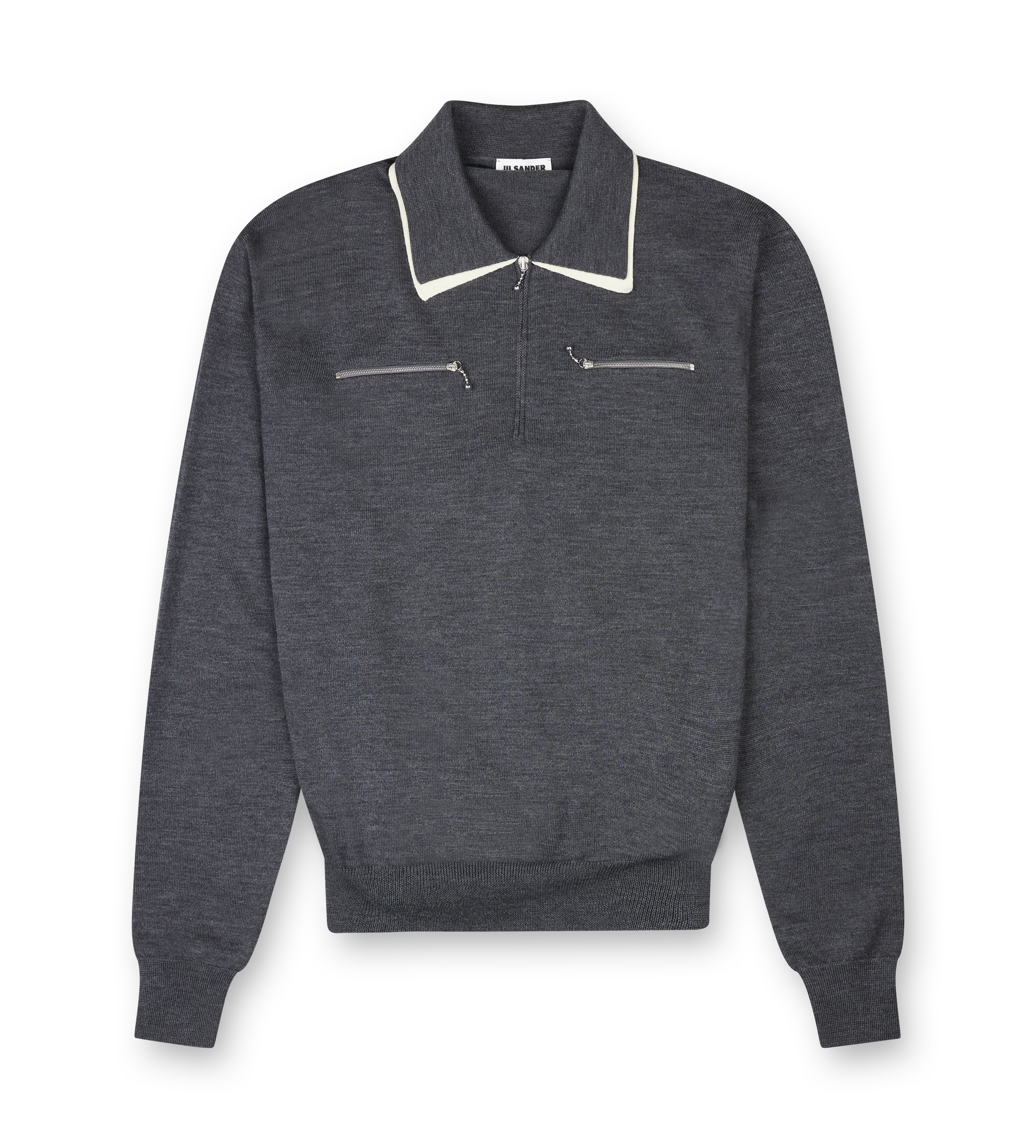 Contrast-Collar Wool Quarter-Zip Polo Shirt Ash Grey
