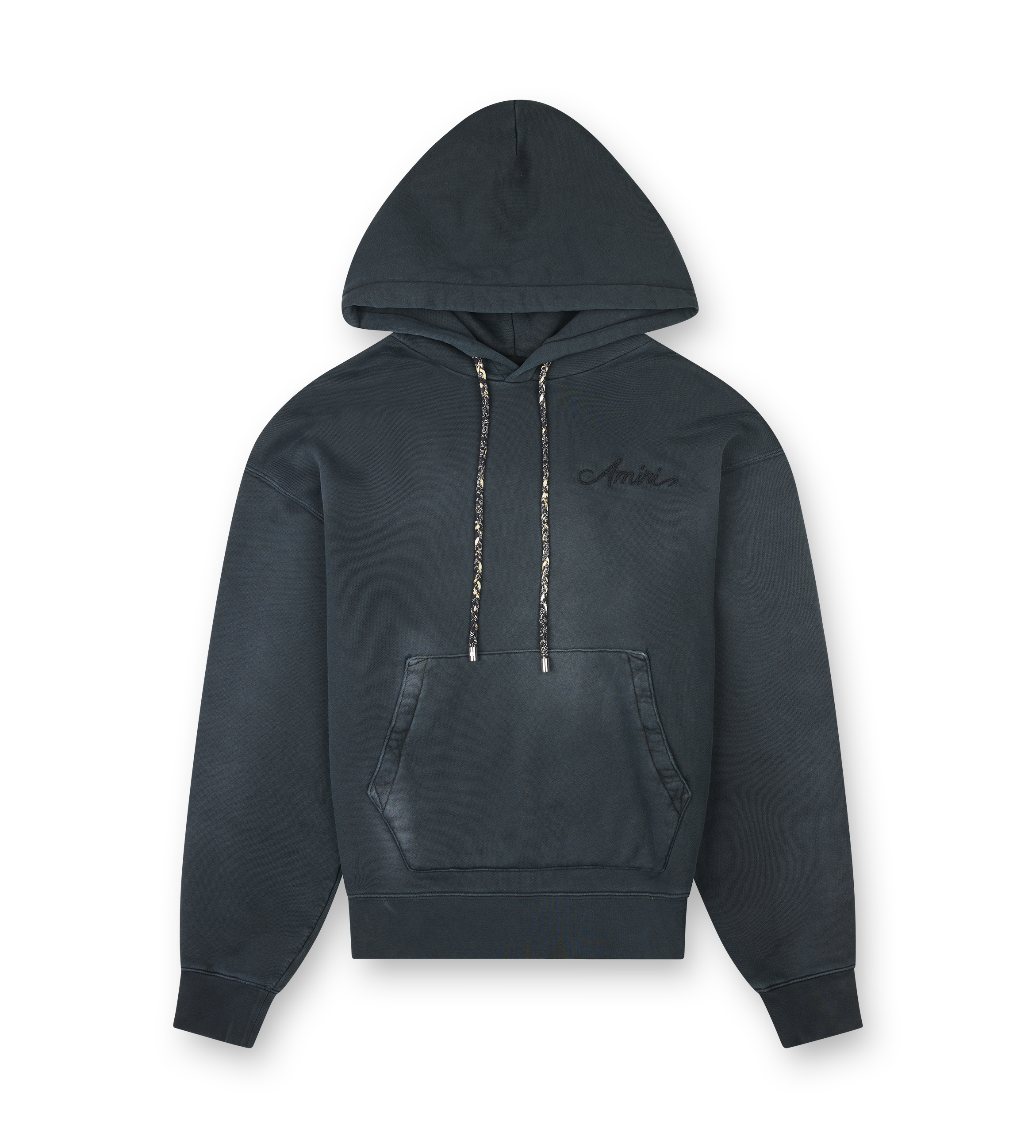 Black hoodie with a brand logo