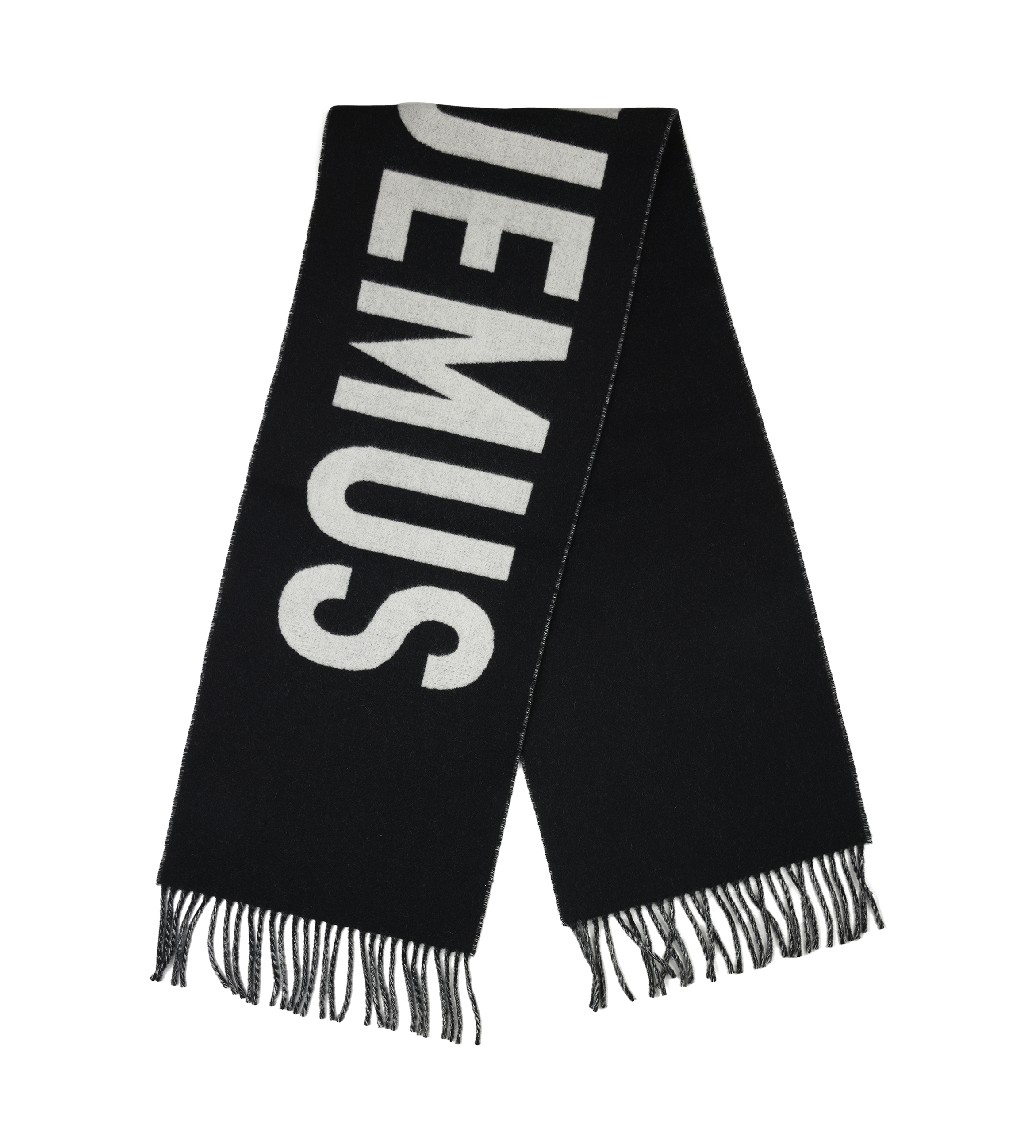 Jacquemus Wool Scarf with Logo & Fringes in Black